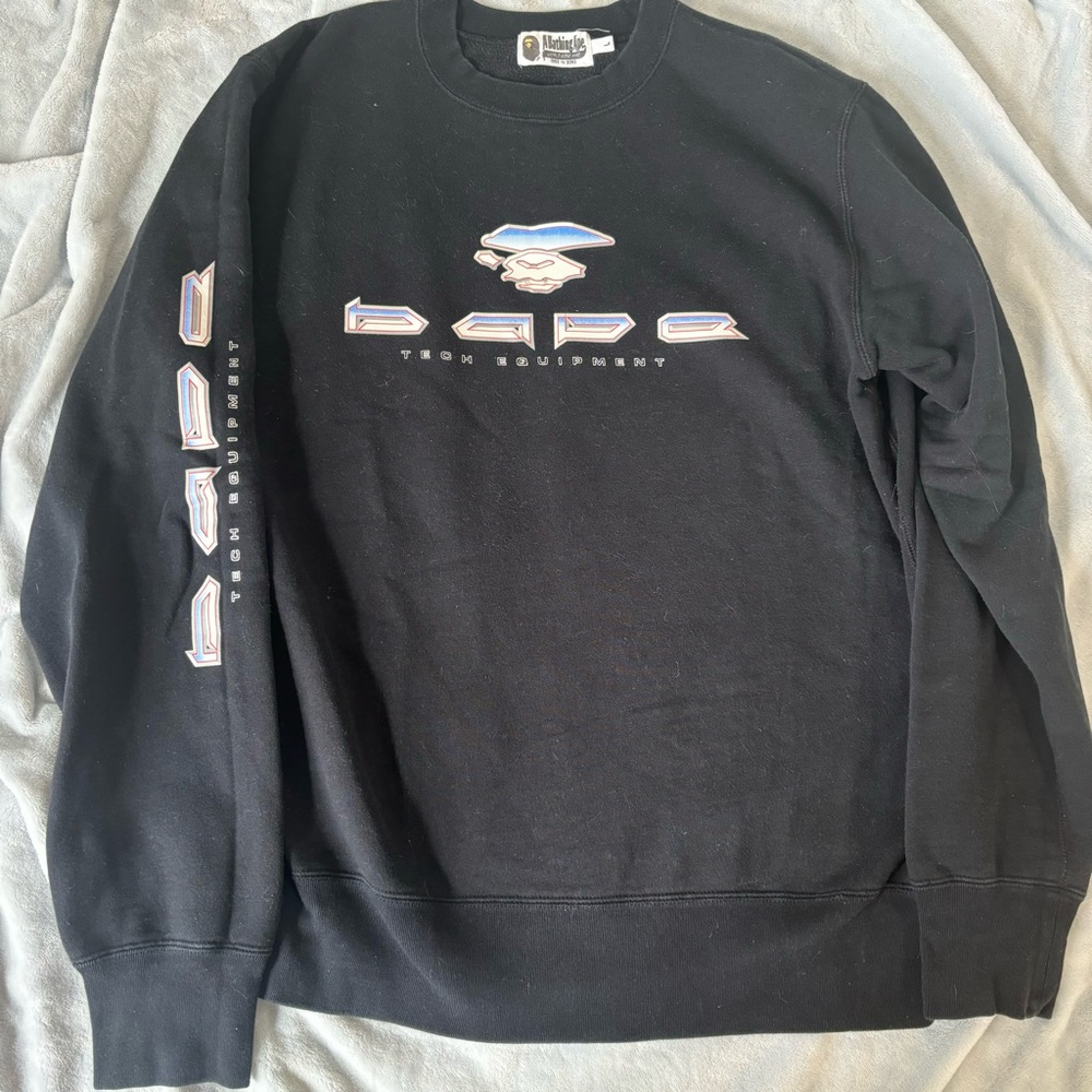 Bape Black Crewneck Sweater with Blue Details